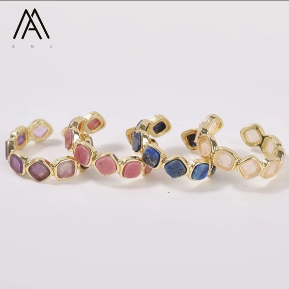 Gorgeous Crystal Gemstone Gold Open Band Ring - Picture 1 of 7